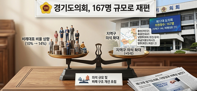 경기도의회 167명 체제로 확대…비례 14 상향 ‘정치 지형 변화’