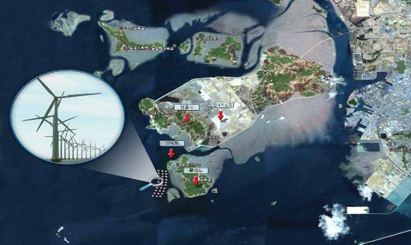 인천중구 무의도 서쪽 해역에 내년 착공에 들어설 인천해상풍력 발전소 조감도