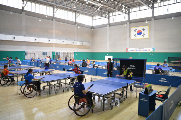 장애인 탁구대표팀 선수들이 19일 이천장애인체육종합훈련원에서 리우패럴림픽 대비 훈련을 소화하고 있다./연합뉴스