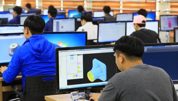 지난 2017년 9월 제주시 한림읍 한림공고에서 열린 제52회 전국기능경기대회 기계설계/CAD 직종 경기에서 선수들이 과제를 수행하고 있다. (사진=연합뉴스)