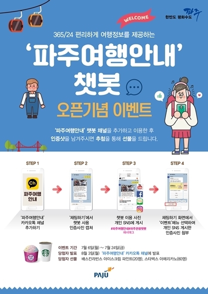 파주시가 여행활성화를 위해 마련한 여행안내챗봇 오픈기념 이벤트 포스터{사진제공=파주시청}
