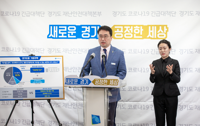 이헌욱 GH 사장이 경기도형 기본주택에 대해 설명하고 있다.(사진=경기도 제공)