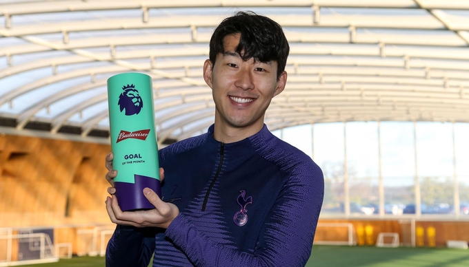 잉글랜드 프로축구 프리미어리그 선정 2019년 '12월의 골'을 수상한 손흥민 (사진=토트넘 홋스퍼 구단 SNS 캡처)