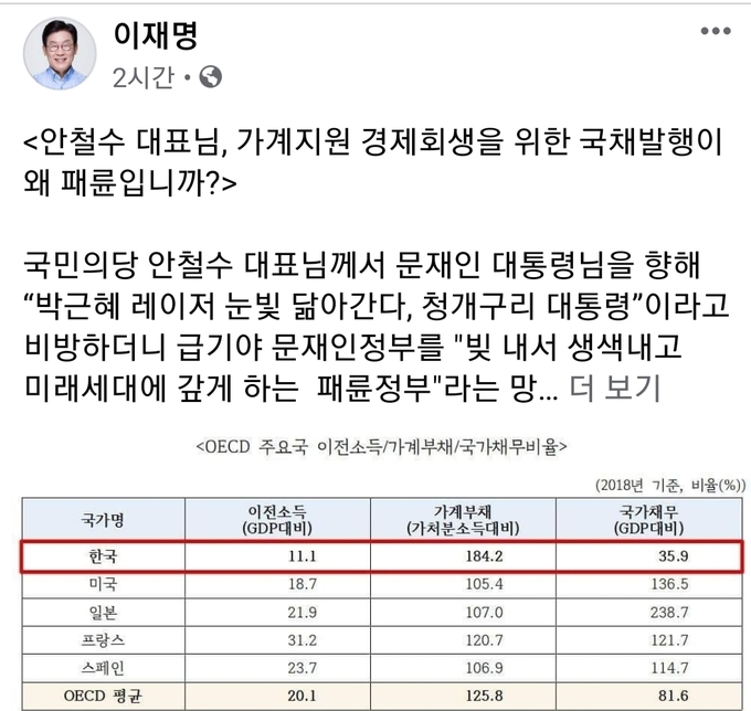 이재명 경기도지사 페이스북 갭쳐
