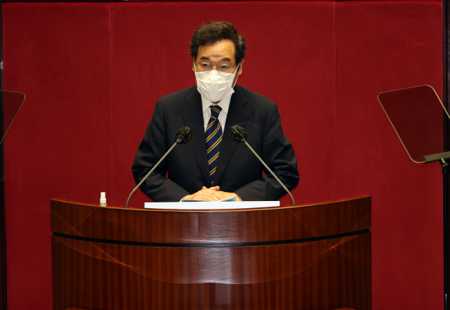  이낙연 더불어민주당 대표가 7일 오전 국회 본회의에서 교섭단체 대표연설을 하고 있다. 사진= 연합뉴스 