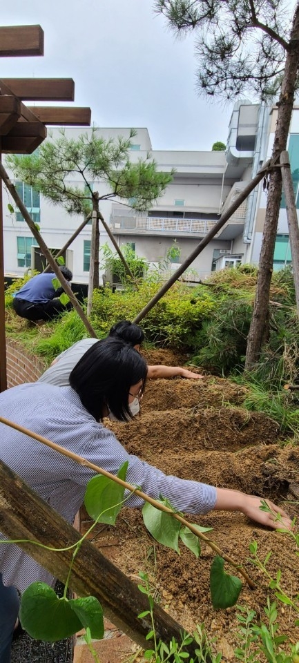 드림온학교에서는 다양한 과목별 수업이 진행되고 있다. 학생들이 텃밭을 가꾸고 있다. (사진=수원시 제공)