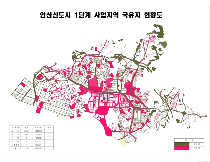 안산신도시 1단계 사업지역 국유지 현황도/안산시 제공