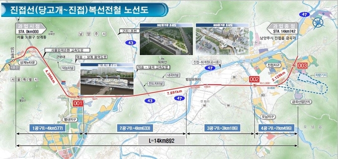 내년말 개통될 전망인 진접선(당고개~진접) 복선전철 노선도 (사진=남양주시 제공)