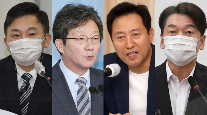 (왼쪽부터) 원희룡 제주도지사, 유승민 전 의원, 오세훈 전 서울시장, 안철수 국민의당 대표 (사진=연합뉴스/자료사진)