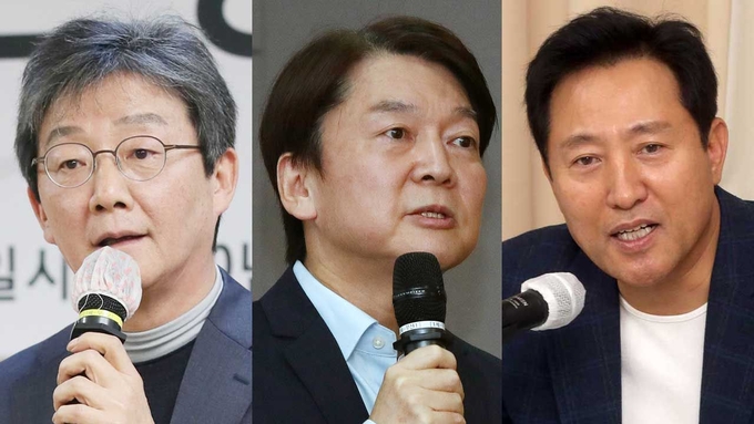 유승민 국민의힘 전 의원(왼쪽부터), 안철수 국민의당 대표, 오세훈 전 서울시장. (사진= 연합뉴스) 