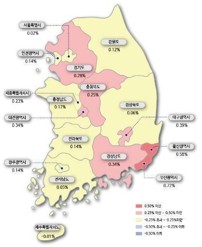 시도별 아파트 매매가격지수 변동률 (자료=한국감정원)