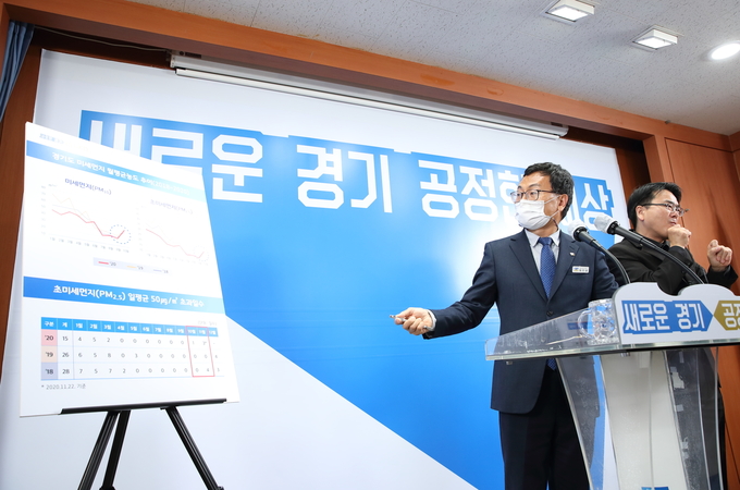 엄진섭 경기도 환경국장이 '미세먼지 계절관리제 대책'을 발표하고 있다(사진=경기도 제공)