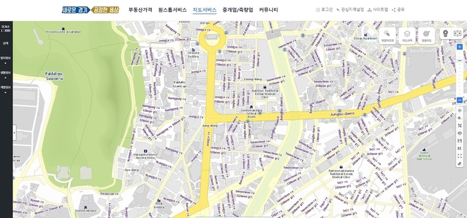'경기부동산포털'에 게제되어 있는 영문지도의 모습(사진=경기도 제공)
