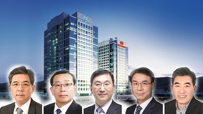  현대자동차그룹이 2020년 하반기 임원 인사를 실시했다고 15일 밝혔다. (왼쪽부터 장재훈 현대자동차 사장, 조성환 현대모비스 사장, 윤영준 현대건설 사장, 정재욱 현대위아 사장, 신재원 현대자동차 사장.)