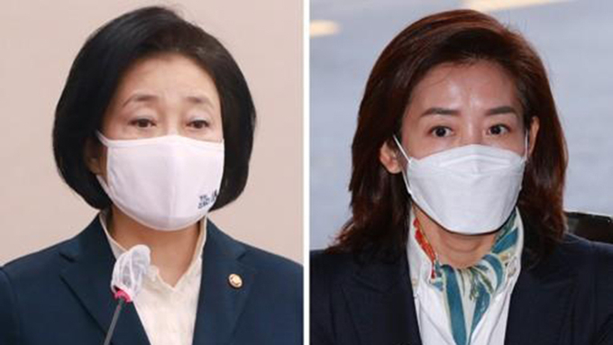 박영선(왼쪽) 중소벤처기업부 장관과 나경원 전 자유한국당 원내대표 (사진=연합뉴스 제공)
