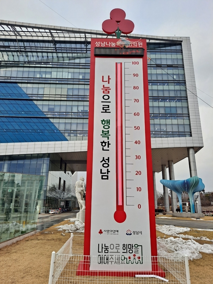 성남시청 광장에 세워진 '사랑의 온도탑'(사진=성남시 제공)