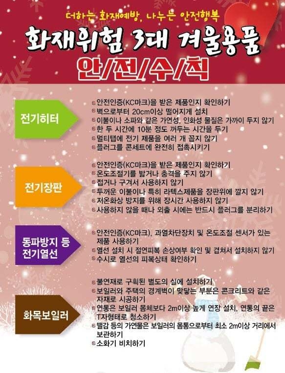 화재위험 3대 겨울용품 안전수칙 포스터. (사진=광주소방서 제공)