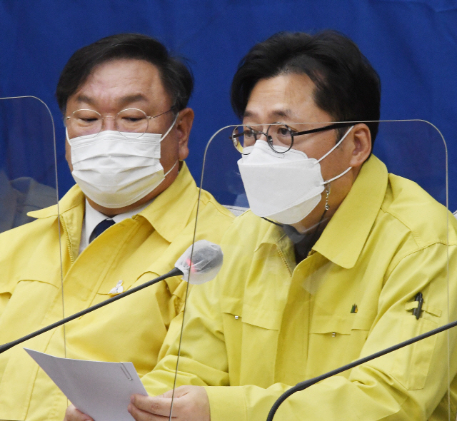 더불어민주당 홍익표 정책위의장이 4일 오전 국회에서 열린 정책조정회의에서 발언하고 있다. (사진= 연합뉴스) 