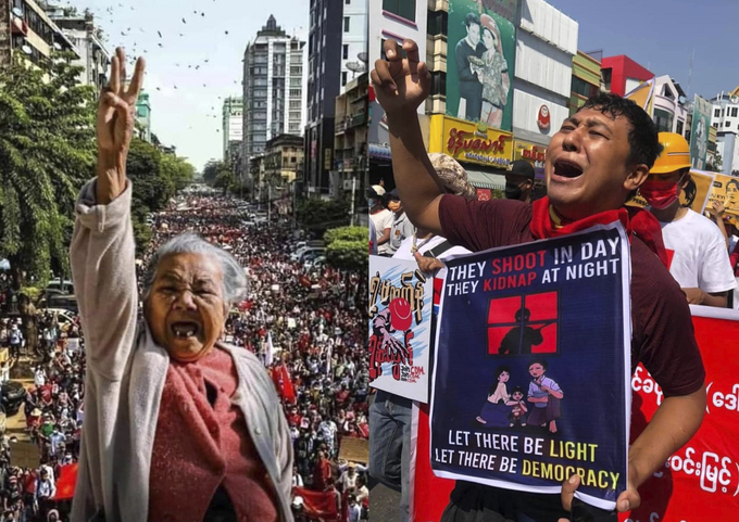 민주화투쟁 중인 미얀마의 시위 모습 (사진= 미얀마시민, 미얀마민주주의네트워크, NLD한국지부 제공)