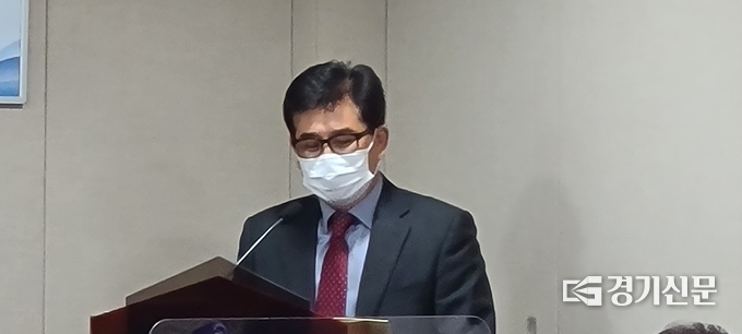 이민형 포천상공회의소장이 경과원 유치 호소문을 낭독하고 있다. (사진=문석완기자)
