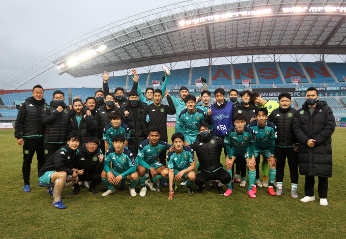 안산그리너스FC가 FA컵 3라운드에 진출했다. FA컵 2라운드서 승리한 안산그리너스FC 모습 (사진=안산그리너스FC 제공)