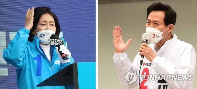 연설하는 박영선 후보-오세훈 후보 (사진=연합뉴스) 