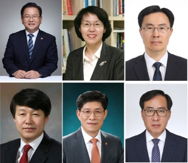 사진 상단 왼쪽부터 김부겸 국무총리·임혜숙 과기부 장관·문승욱 산업부 장관·안경덕 노동부 장관·노형욱 국토부 장관·박준영 해수부 장관 지명자 (사진=청와대 제공) 