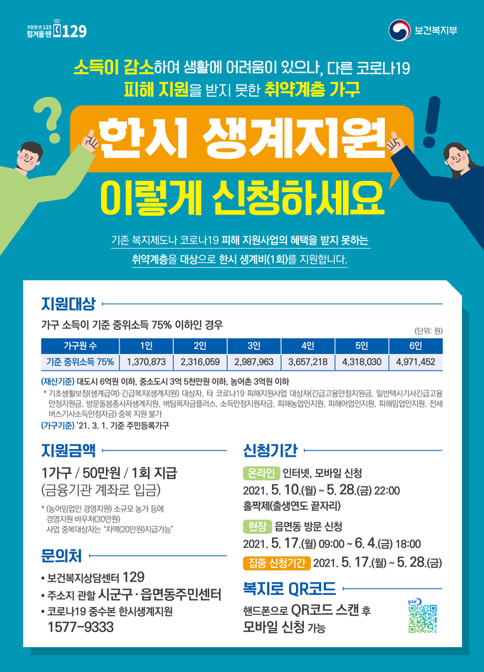 한시 생계지원금 안내 포스터 (사진=용인시 제공)