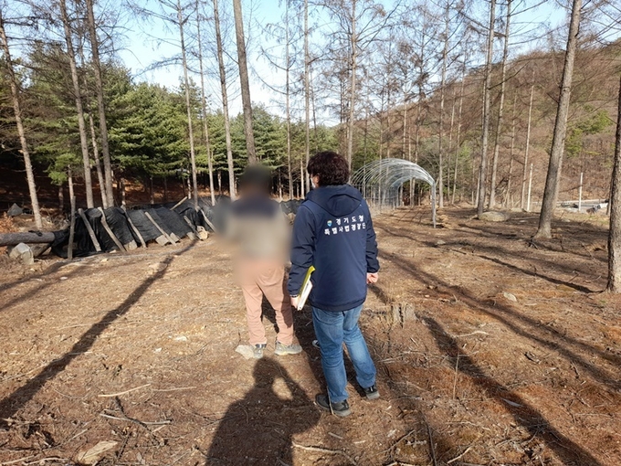 경기도 특별사법경찰단이 산지에 허가없이 불법 시설물 설치 현장을 적발했다. (사진 = 경기도 제공)