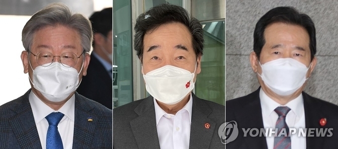 (왼쪽부터) 이재명 - 이낙연 - 정세균. (사진=연합뉴스 제공)
