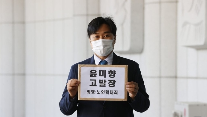 11일 오후 경기남부경찰청 앞에서 이종배 법치주의 바로 세우기 행동연대 대표가 윤미향 더불어민주당 의원이 길원옥 할머니의 갈비뼈 골절에도 무리하게 해외 일정을 소화하게 했다며 고발한 것과 관련해 기자회견을 열고 있다. (사진=연합뉴스)