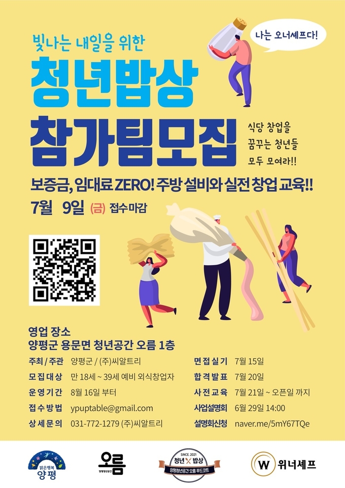 빛나는 내일을 위한 청년밥상 참가팀 모집 포스터. (포스터=양평군 제공)