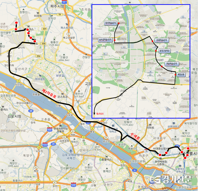 M7154 광역급행버스 노선도. (자료=파주시 제공)