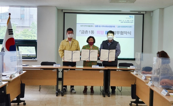 금촌1동의 취약계층돕기 업무협약 모습. (사진=파주시 제공)