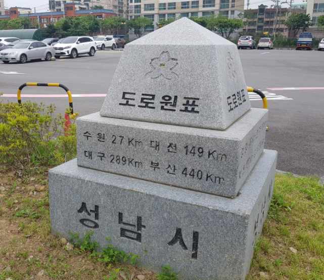 성남종합운동장 내에 위치한 도로원표. (사진=성남학연구소 제공)