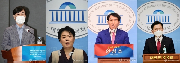 국민의힘 소속으로 대선 출마를 선언한 하태경·윤희숙 의원, 안상수 전 인천시장, 황교안 전 대표 (왼쪽부터) 사진= 연합뉴스 