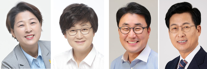 왼쪽부터 김경희 경기도의원, 이승윤 고양시의회 의원, 박준 전 고양갑 지역위원장, 최성 전 고양시장. (사진=경기신문 DB)