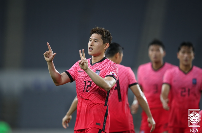전반 35분 동점골을 넣은 이동경 모습 (사진=대한축구협회 제공)