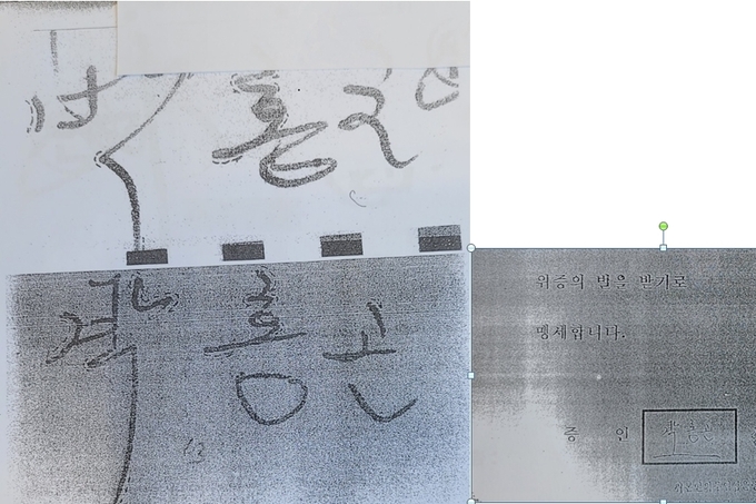 권 씨는 같은 사람의 필체라고 판단한 대검의 감정서를 신뢰할 수 없다고 주장한다.