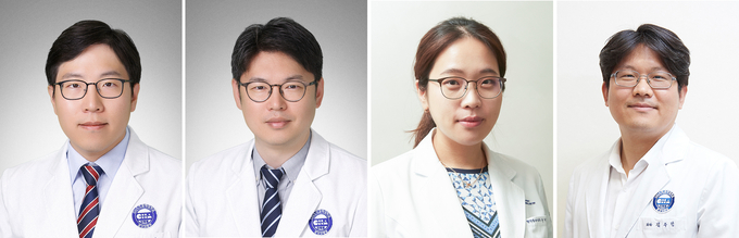 (사진 왼쪽부터)암센터 혈액종양내과 김찬·전홍재·천재경 교수, 외과 김우람 교수.(사진=분당 차병원 제공 )