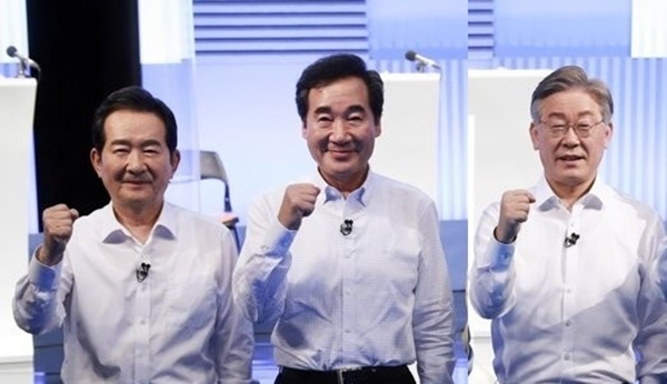 왼쪽부터 더불어민주당 경선예비후보인 정세균 전 총리, 이낙연 전 대표, 이재명 경기도지사(사진=연합뉴스 제공)