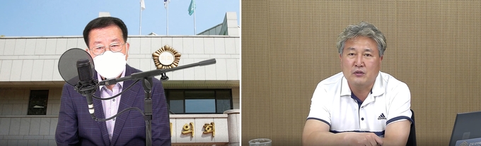 군포시의회 조례를 설명하고 있는 장경민(사진 왼쪽)·이견행 의원. (사진=군포시의회 제공)