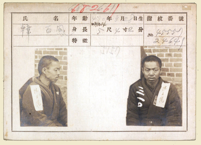 한백봉 애국지사 1881년 8월 28일 수형기록카드. (사진=성남학연구소 제공)