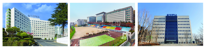 왼쪽부터 을지대학교 대전캠퍼스, 성남캠퍼스, 의정부캠퍼스. (사진=을지대학교 제공)