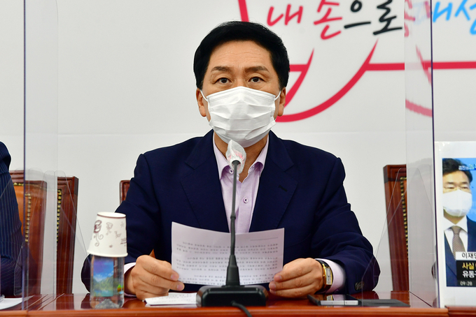  국민의힘 김기현 원내대표가 27일 국회에서 열린 최고위원회의에서 발언하고 있다. (사진=국회사진기자단/연합뉴스)