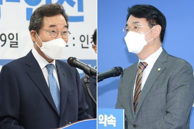 순회경선을 나흘 앞둔 29일 더불어민주당 이낙연(왼쪽), 박용진 대선 경선 후보들이 인천을 찾아 지역 공약을 발표했다. ( 사진 = 이낙연·박용진 선거캠프 제공 )