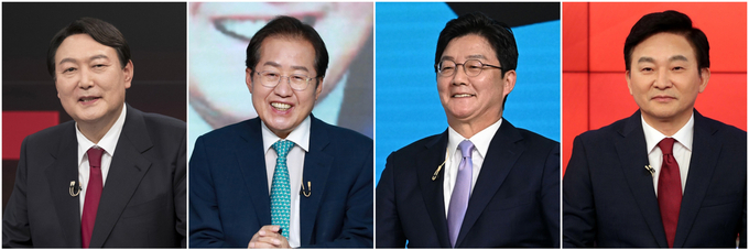 국민의힘 윤석열(왼쪽 사진부터), 홍준표, 유승민, 원희룡 대선 예비후보. 