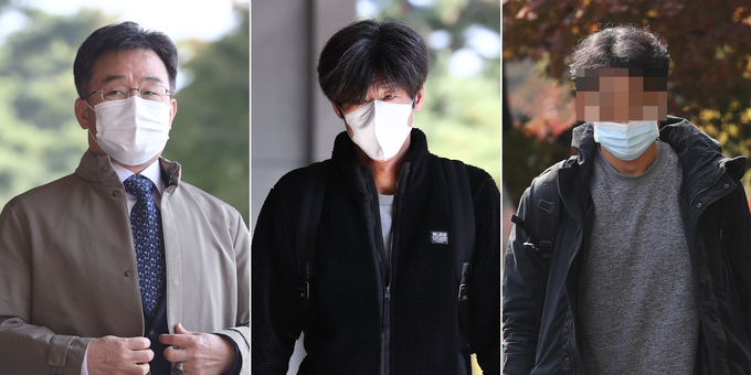 대장동 개발 로비·특혜 의혹을 수사하는 검찰이 1일 화천대유 대주주 김만배(왼쪽)씨와 천화동인 4호 소유주 남욱(가운데) 변호사, 정민용 전 성남도시개발공사 전략사업실장에게 특정경제범죄가중처벌법상 배임, 뇌물 공여 혐의를 적용해 구속영장을 청구했다. (사진=연합뉴스/자료사진)