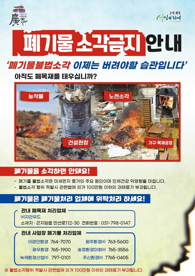 광주시가 동절기 겨울철 불법소각에 대한 지도·단속 계획등 불법소각 단속을 실시한다는 포스터. (포스터=광주시 제공)