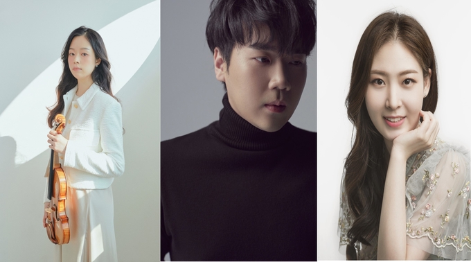 (왼쪽부터)바이올리니스트 김다미, 테너 존 노, 소프라노 손지수.(사진=용인문화재단 제공)